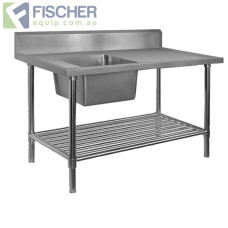 Stainless Steel Left Single Sink Bench 1700mm - Pipe Undershelf - FSA-1-1700L